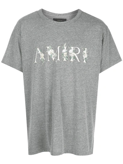 Amiri Floral Logo Print Crewneck T-shirt In Grey (Preowned)