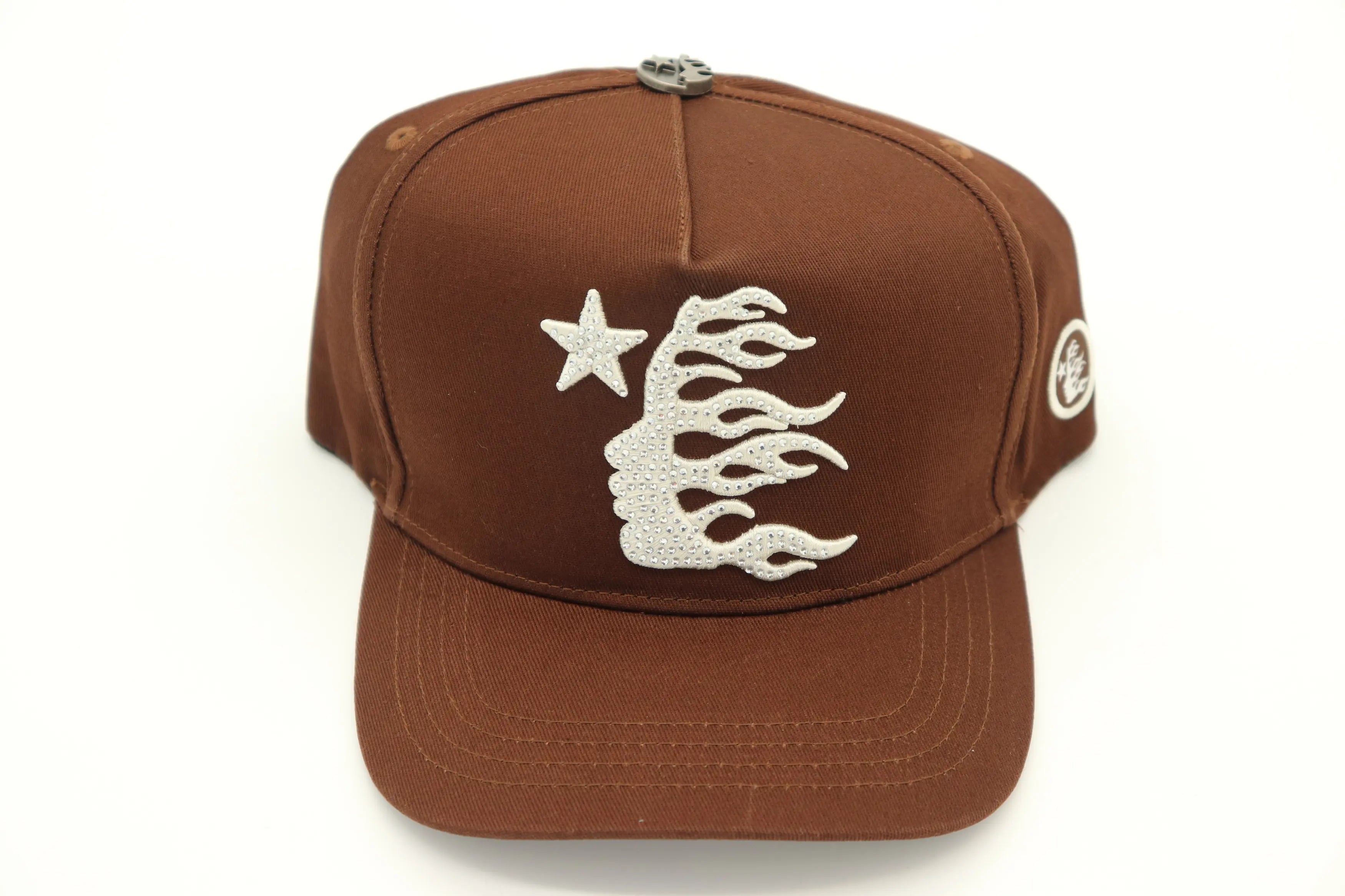 Hellstar OG Rhinestones Logo Snapback Hat Brown