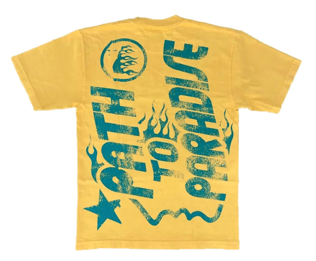 Hellstar Studios Jesus Emblem Short Sleeve Tee Shirt Yellow