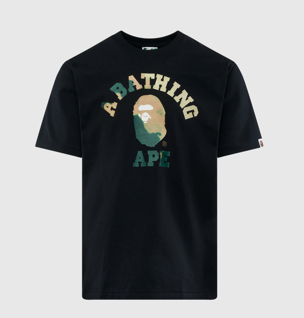 BAPE 1st Camo College Tee Black Tie Dye Green