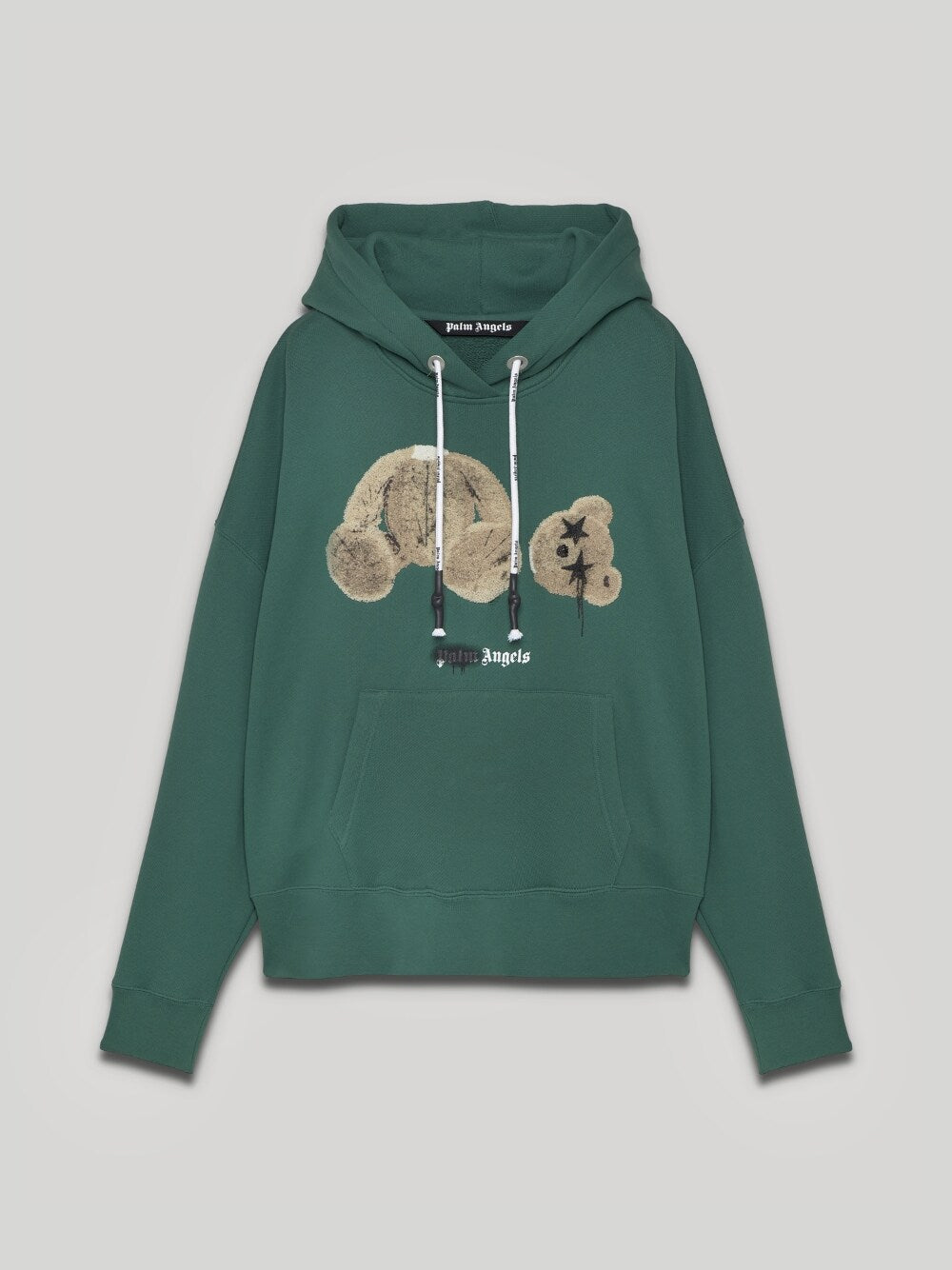 Palm Angels Bear Print Sprayed Logo Hoodie Green/Brown
