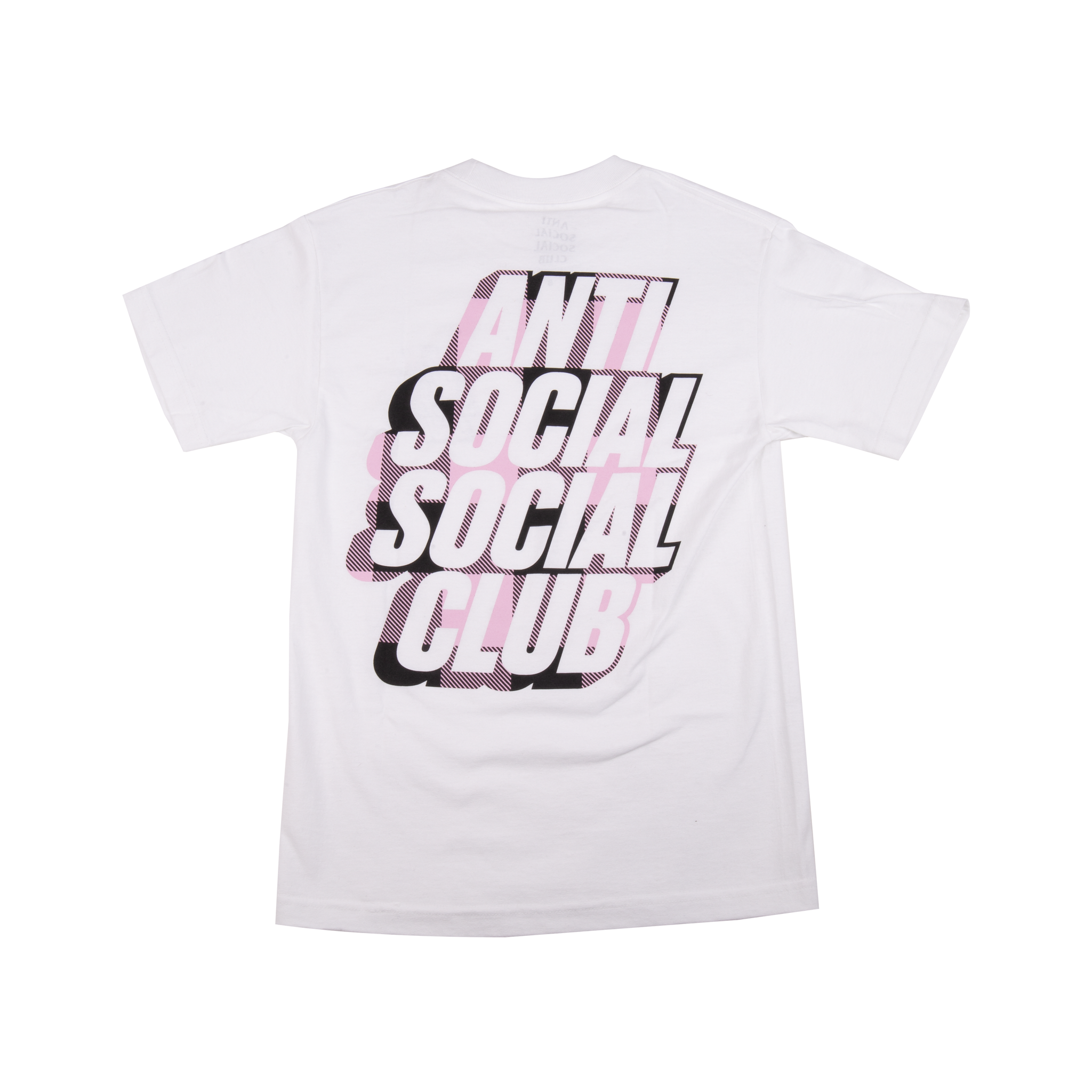 Anti Social Social Club Blocked Plaid Tee Pink White