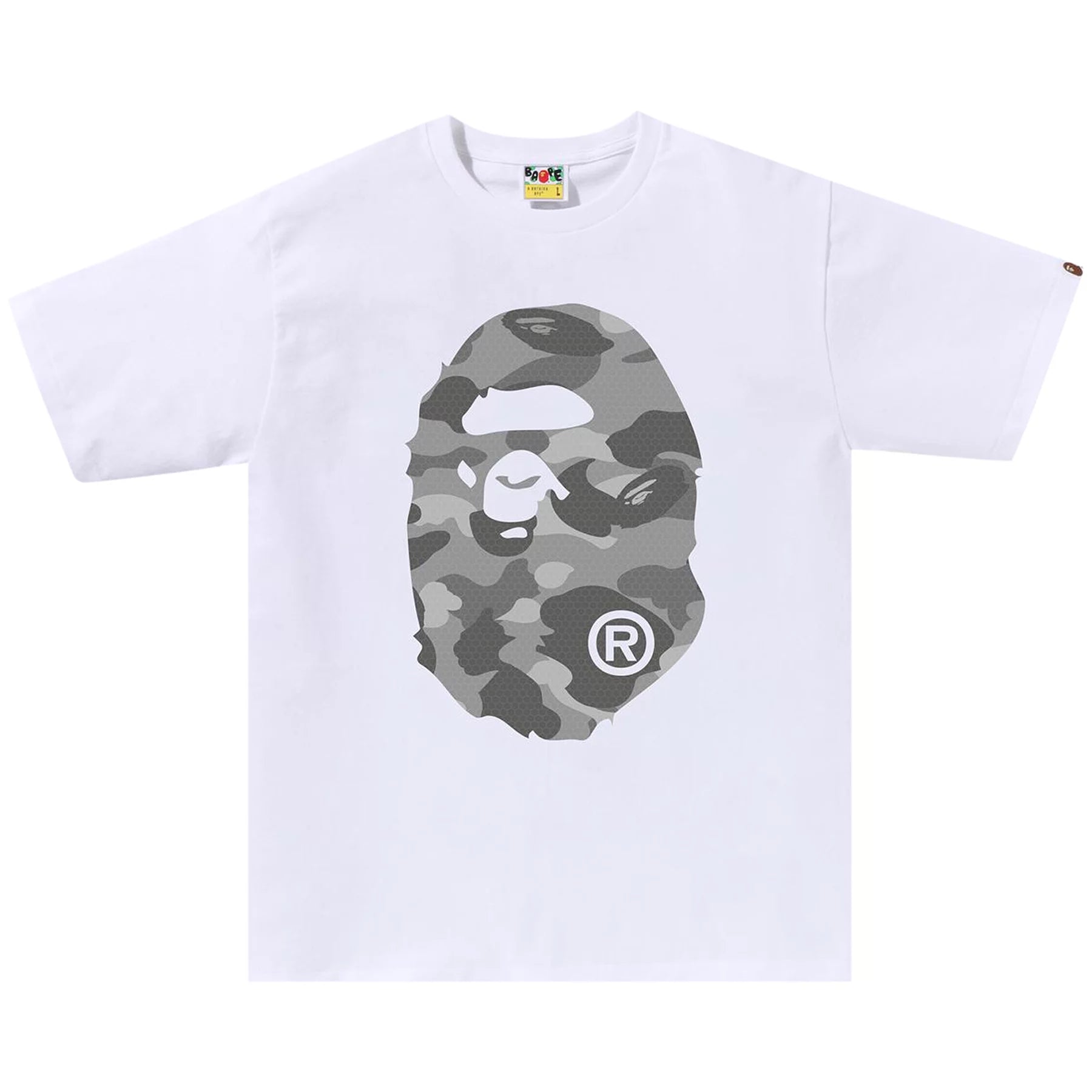 BAPE Honeycomb Camo Big Ape Head Tee White Grey