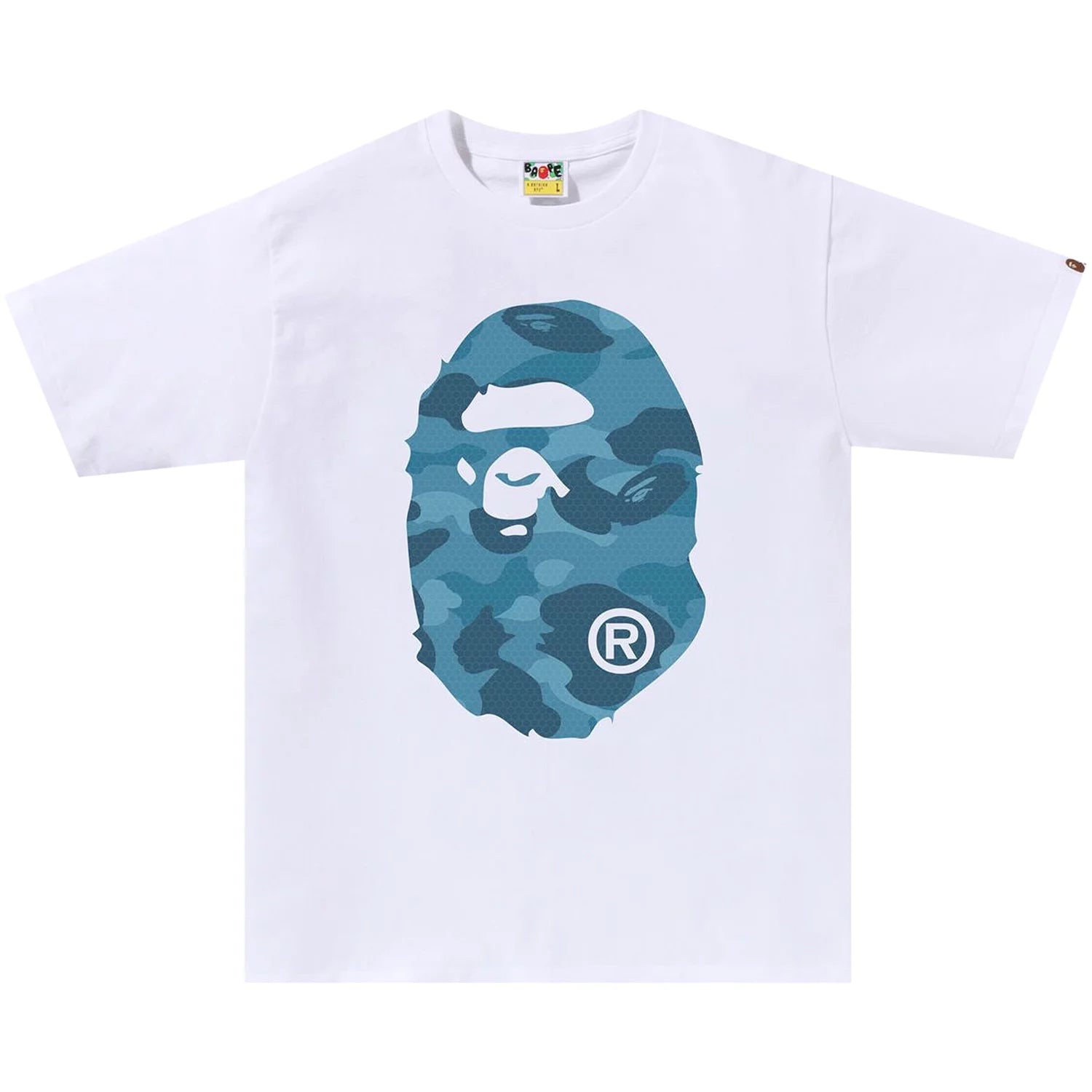 BAPE Honeycomb Camo Big Ape Head Tee White Blue