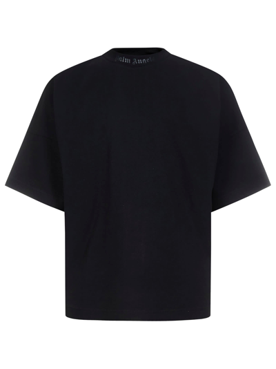 Palm Angels Oversized Mock Neck Glitter Logo T-Shirt Black/Black