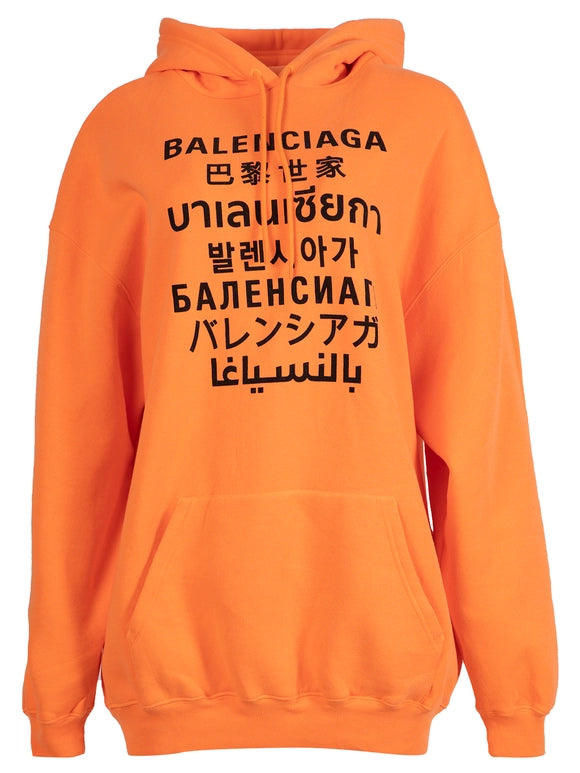 Balenciaga Logo Printed Medium Fit Hoodie 'Orange'