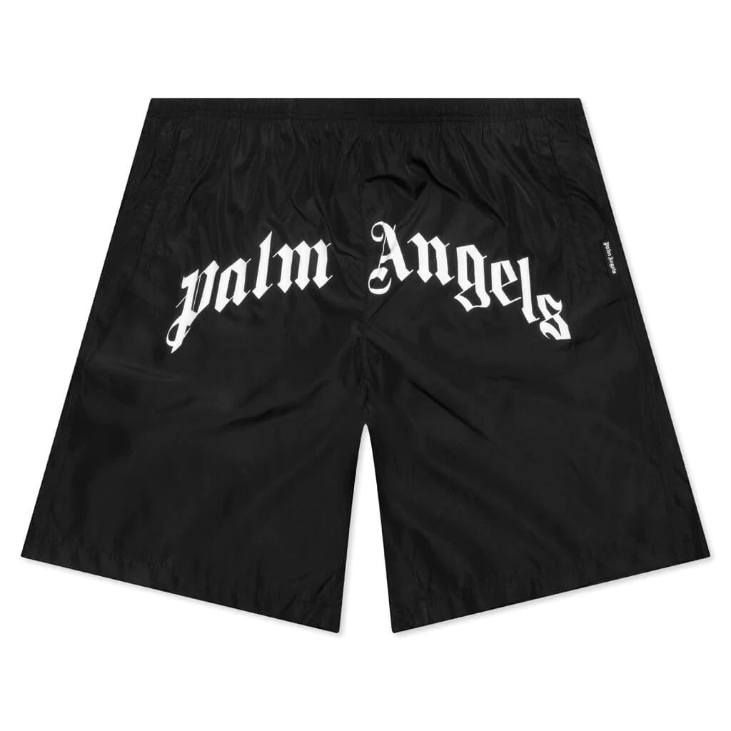 PALM ANGELS CURVED LOGO SWIM SHORT - BLACK/WHITE