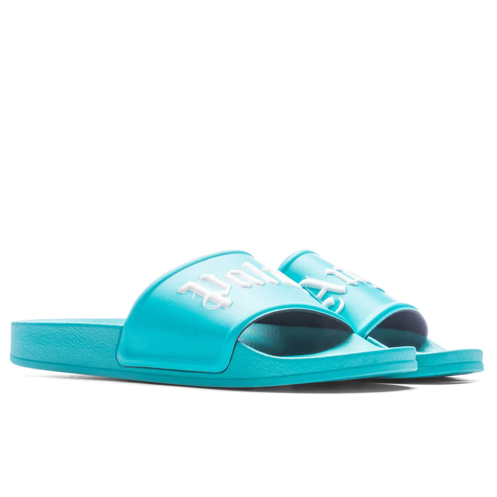 Palm Angels Logo Pool Slides 'Light Blue'