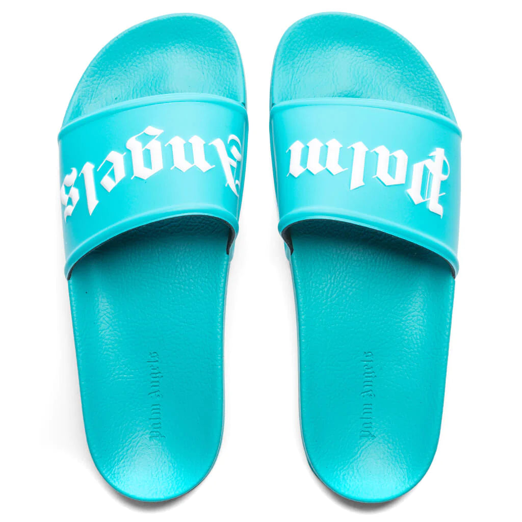 Palm Angels Logo Pool Slides 'Light Blue'