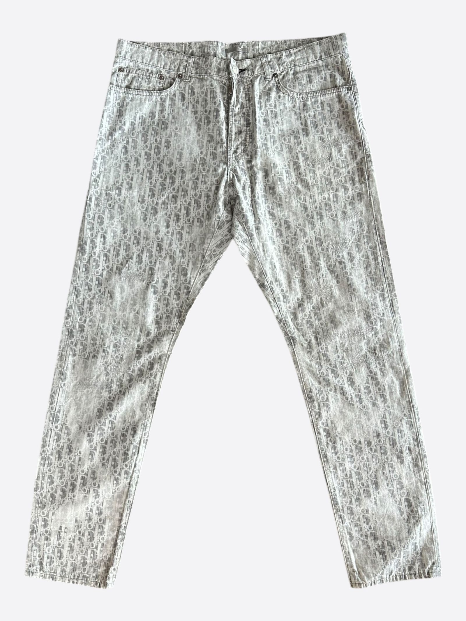 Dior Grey & White Distressed Oblique Slim Jeans (Preowned)