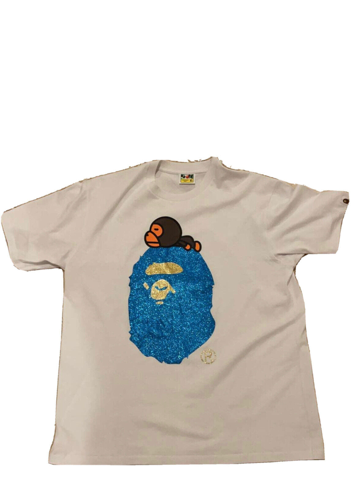 BAPE Glitter Milo On Big Ape Head Tee 'White/Blue'