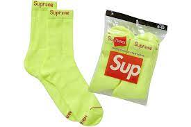 Supreme Hanes Crew Socks (2 Pack) Flourescent Yellow