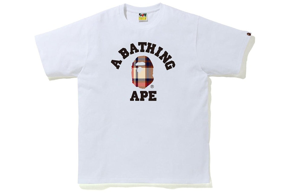 BAPE Check College Tee White/Red