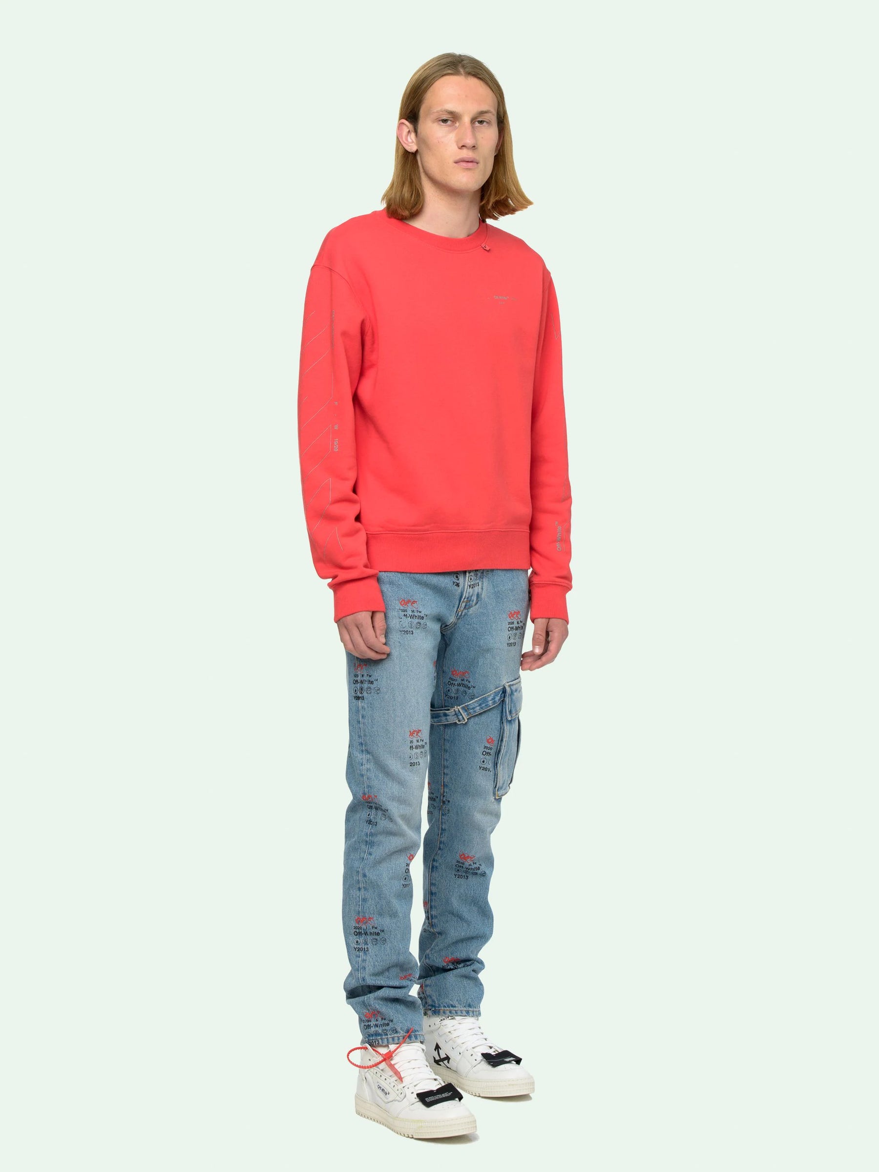 Off White Diag Unfinished Slim Crewneck Red